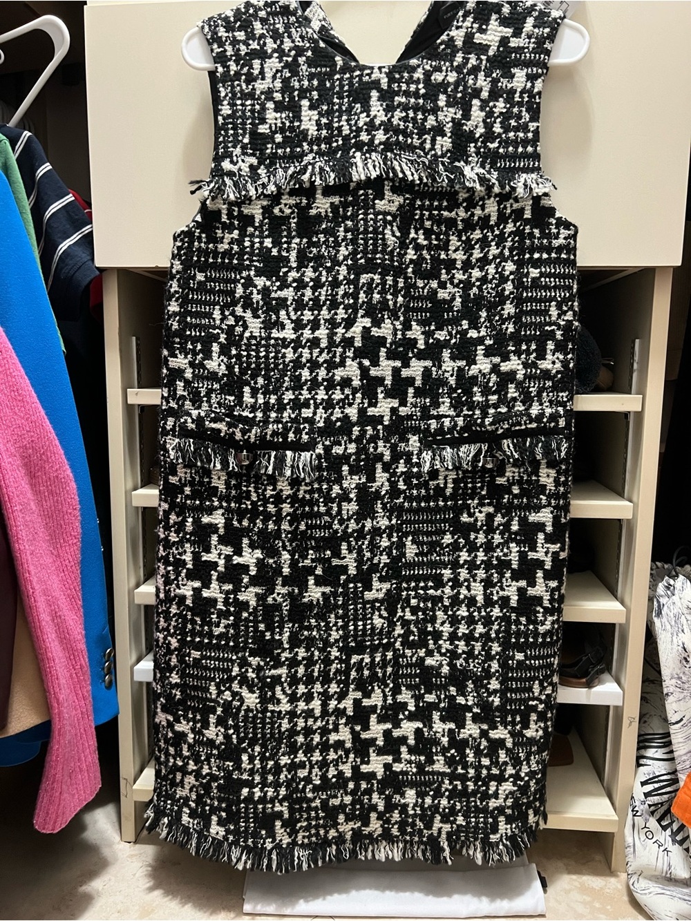Black & White Tweed Fringe Midi Dress Purificacion Garcia